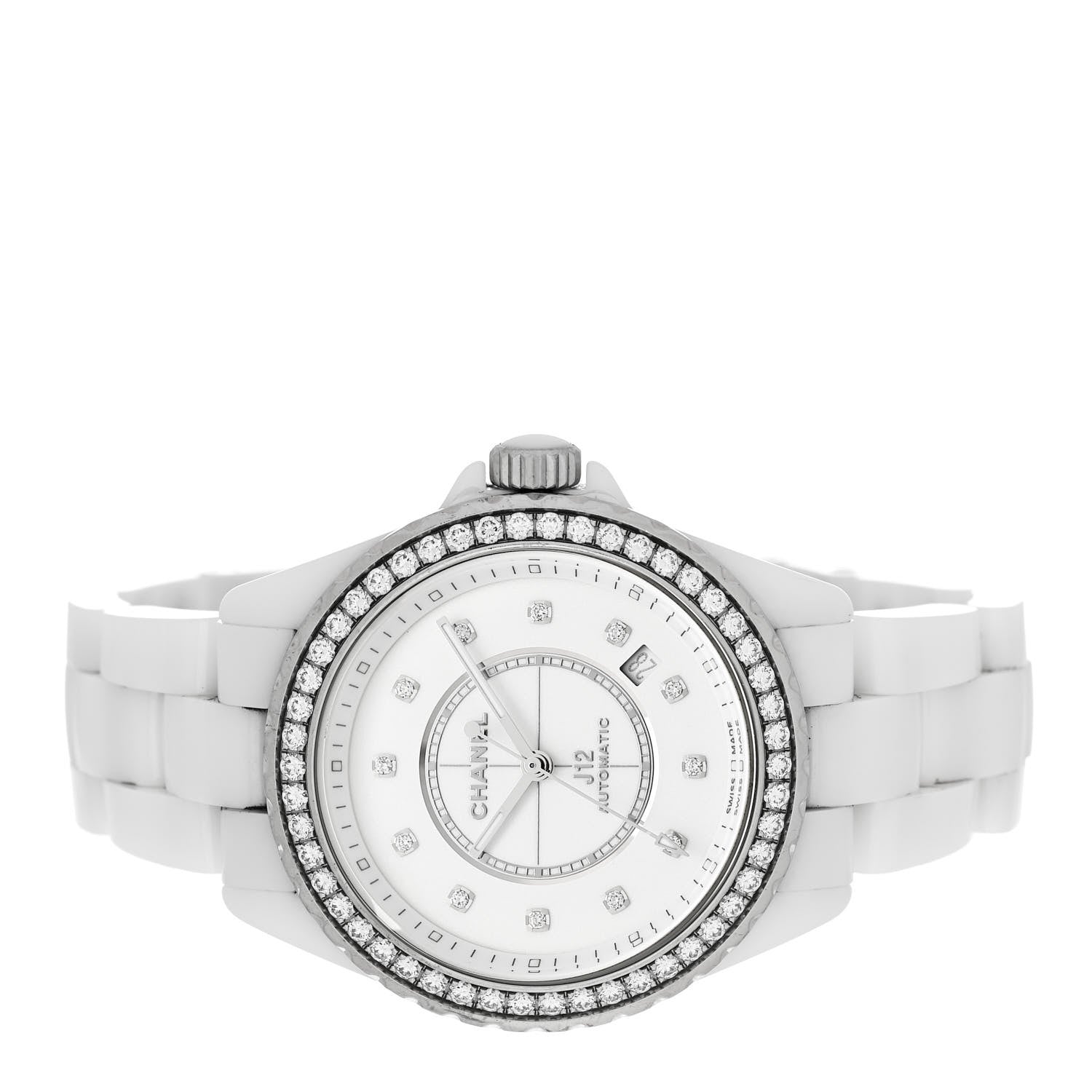 Chanel Stainless Steel Ceramic Diamond Bezel 38mm J12 Automatic Watch White 2 of 5