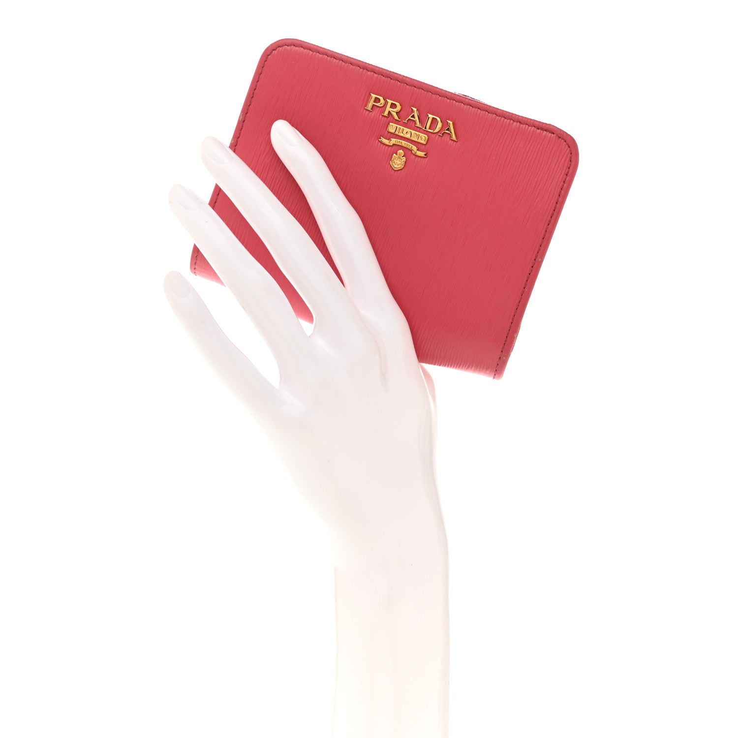 Prada Vitello Move Metal Compact Wallet Peonia 2 of 13