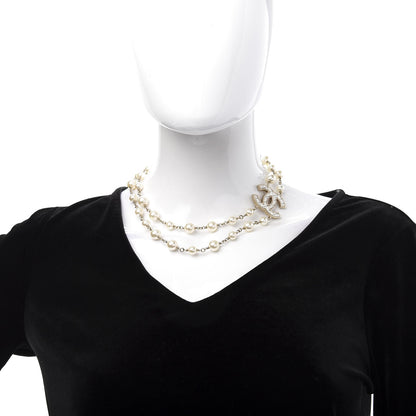 Chanel Metal Quilted Pearl CC Long Necklace Light Gold 2 of 7