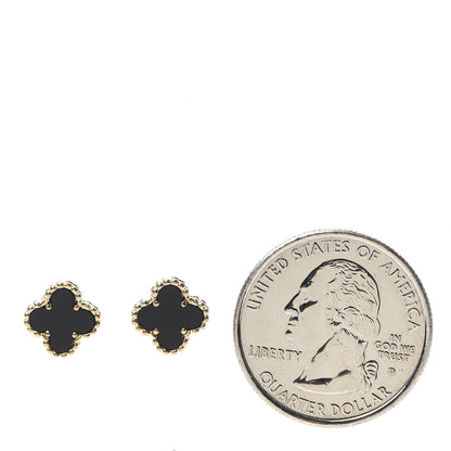 Van Cleef & Arpels 18K Yellow Gold Black Onyx Sweet Alhambra Earrings 2 of 4