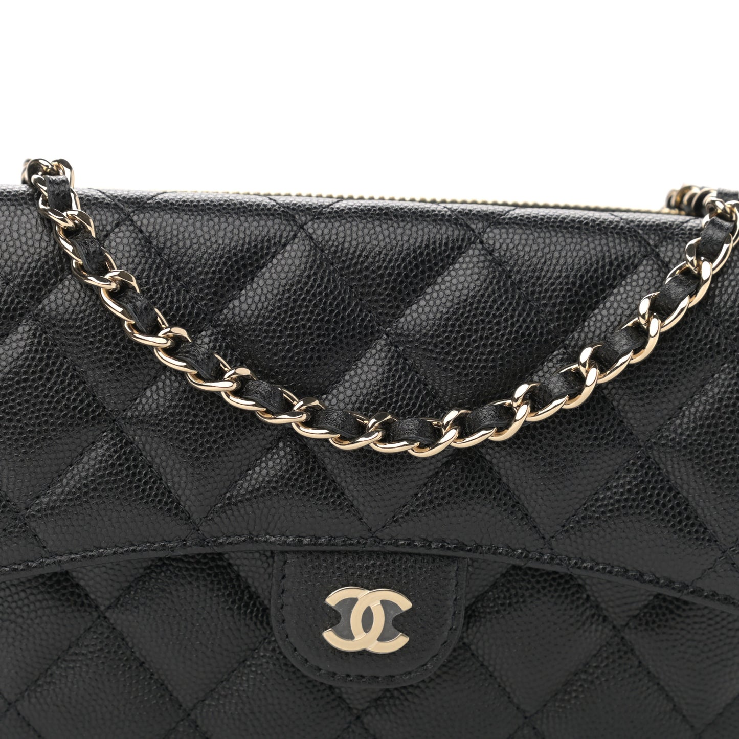 Caviar Quilted Flap Phone Holder With Chain Black