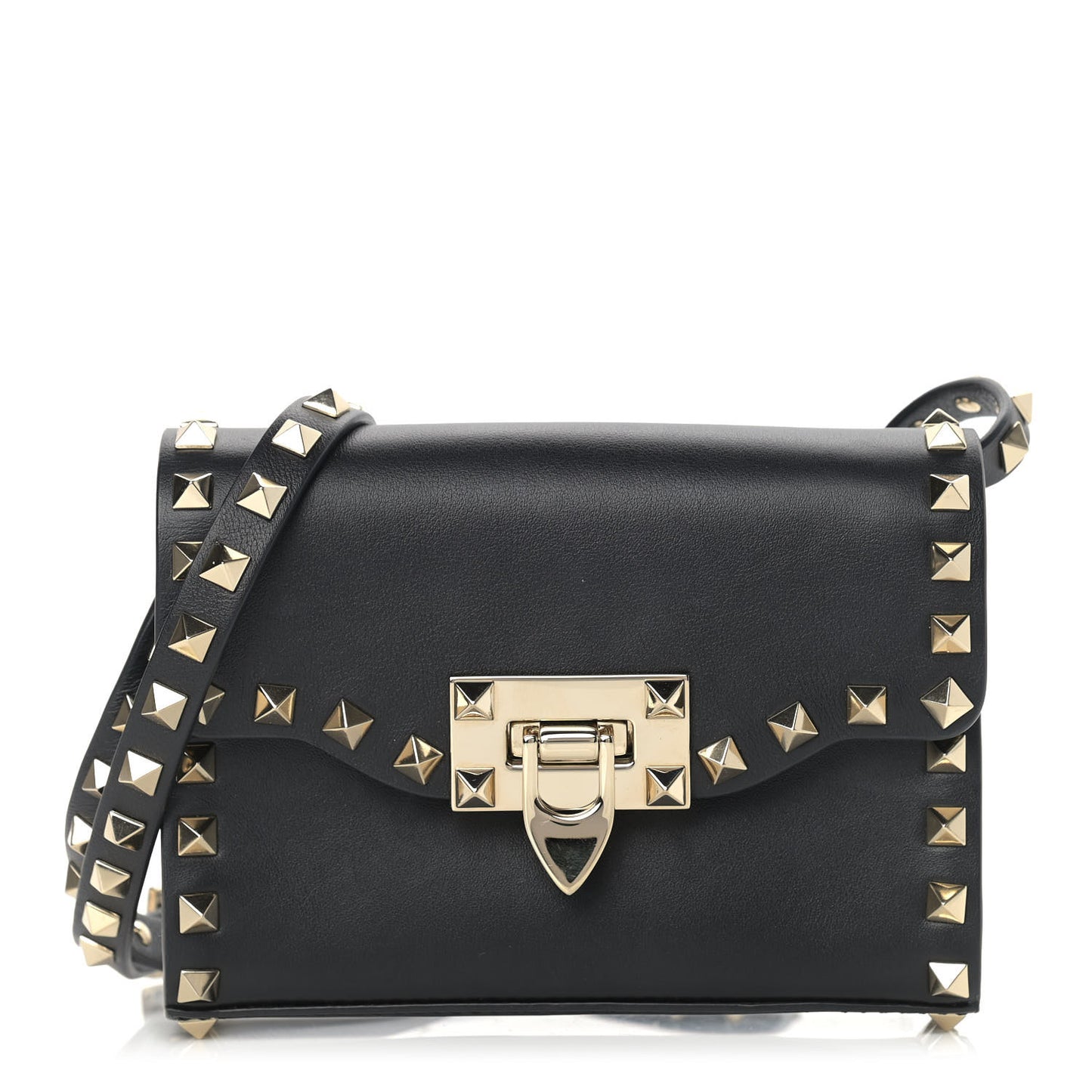 Vitello Mini Rockstud Flip Lock Crossbody Bag Black