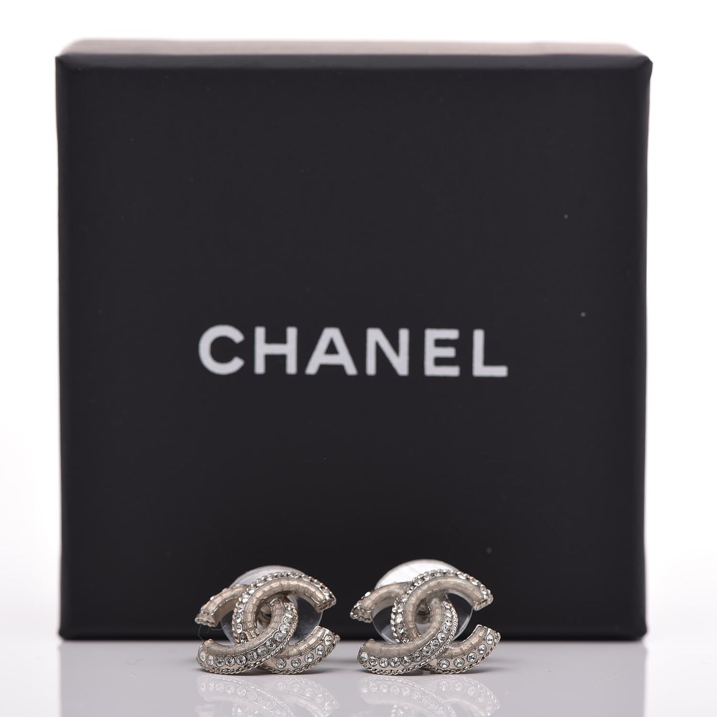 Enamel Crystal CC Earrings Silver