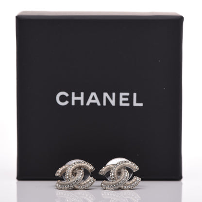Chanel Enamel Crystal CC Earrings Silver 5 of 5