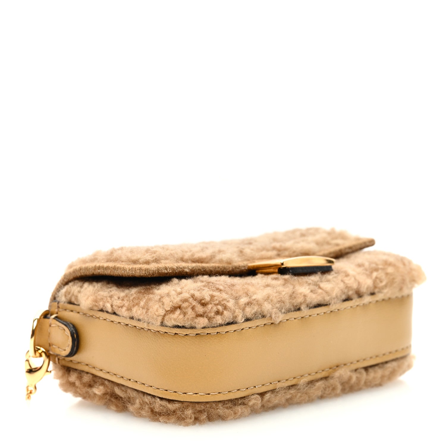 Fendi Curly Shearling Shiny Nappa Nano Baguette Charm Camel 4 of 9