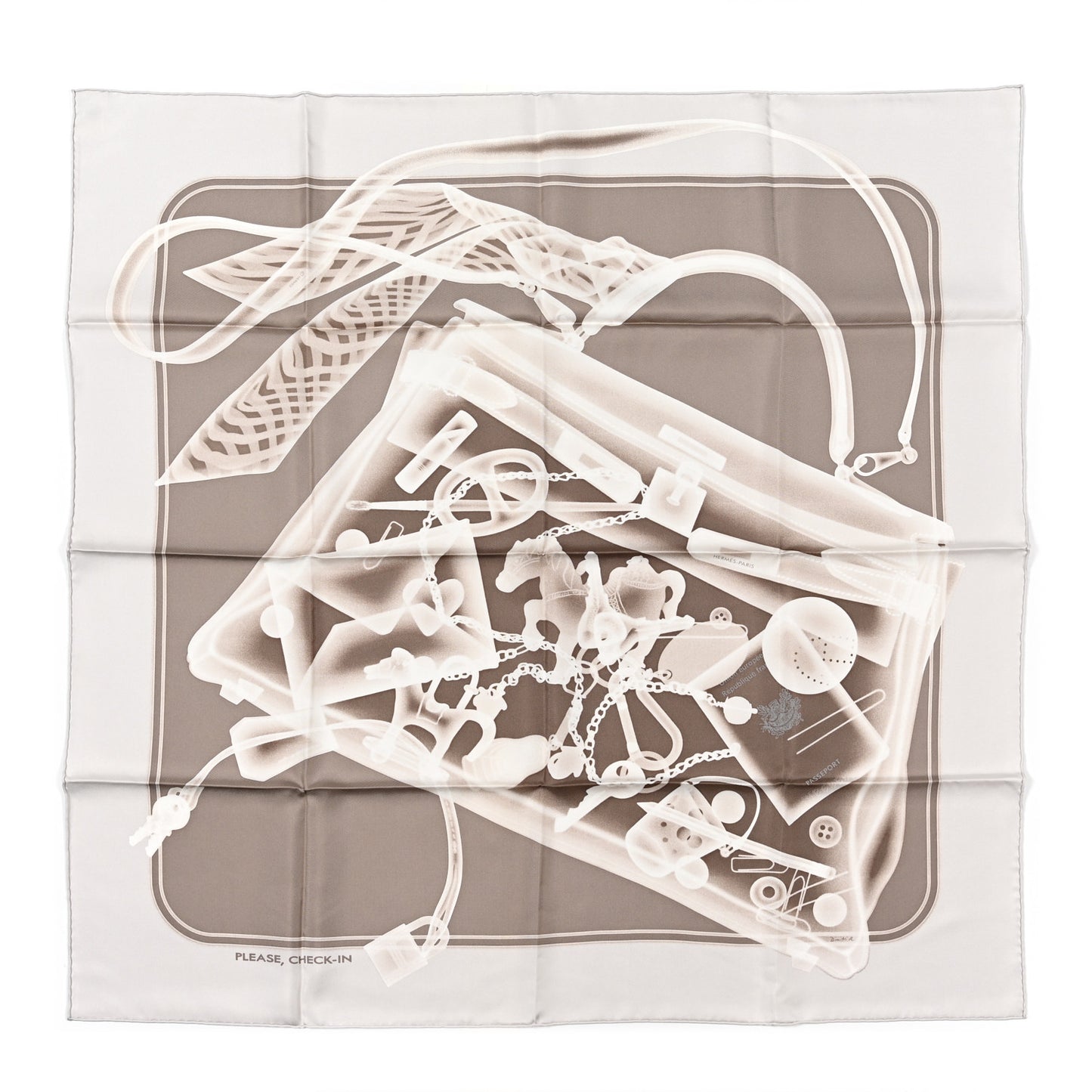 Silk Please Check In Scarf 90 Gris Perle Etoupe