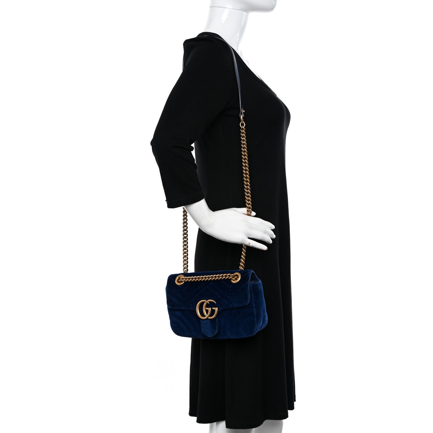 Velvet Matelasse Mini GG Marmont Shoulder Bag Cobalt Blue