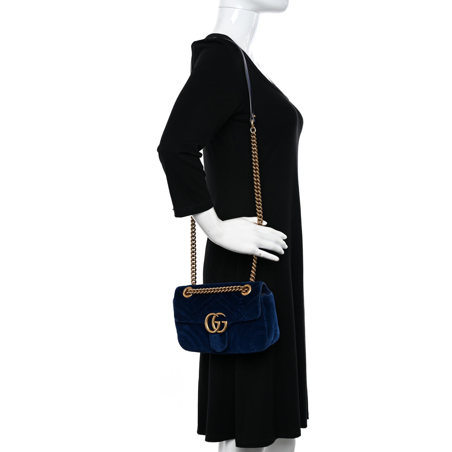 Gucci Velvet Matelasse Mini GG Marmont Shoulder Bag Cobalt Blue 2 of 12