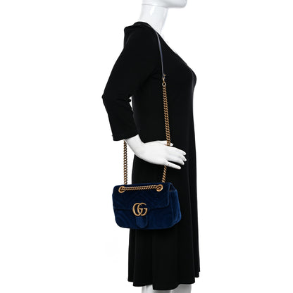 Gucci Velvet Matelasse Mini GG Marmont Shoulder Bag Cobalt Blue 2 of 12