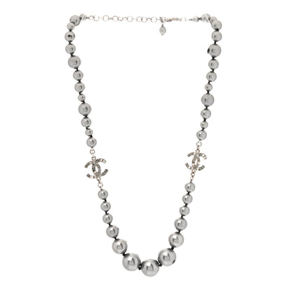 Chanel Crystal Baguette Graduated Pearl CC Short Necklace Silver Grey 3 of 7