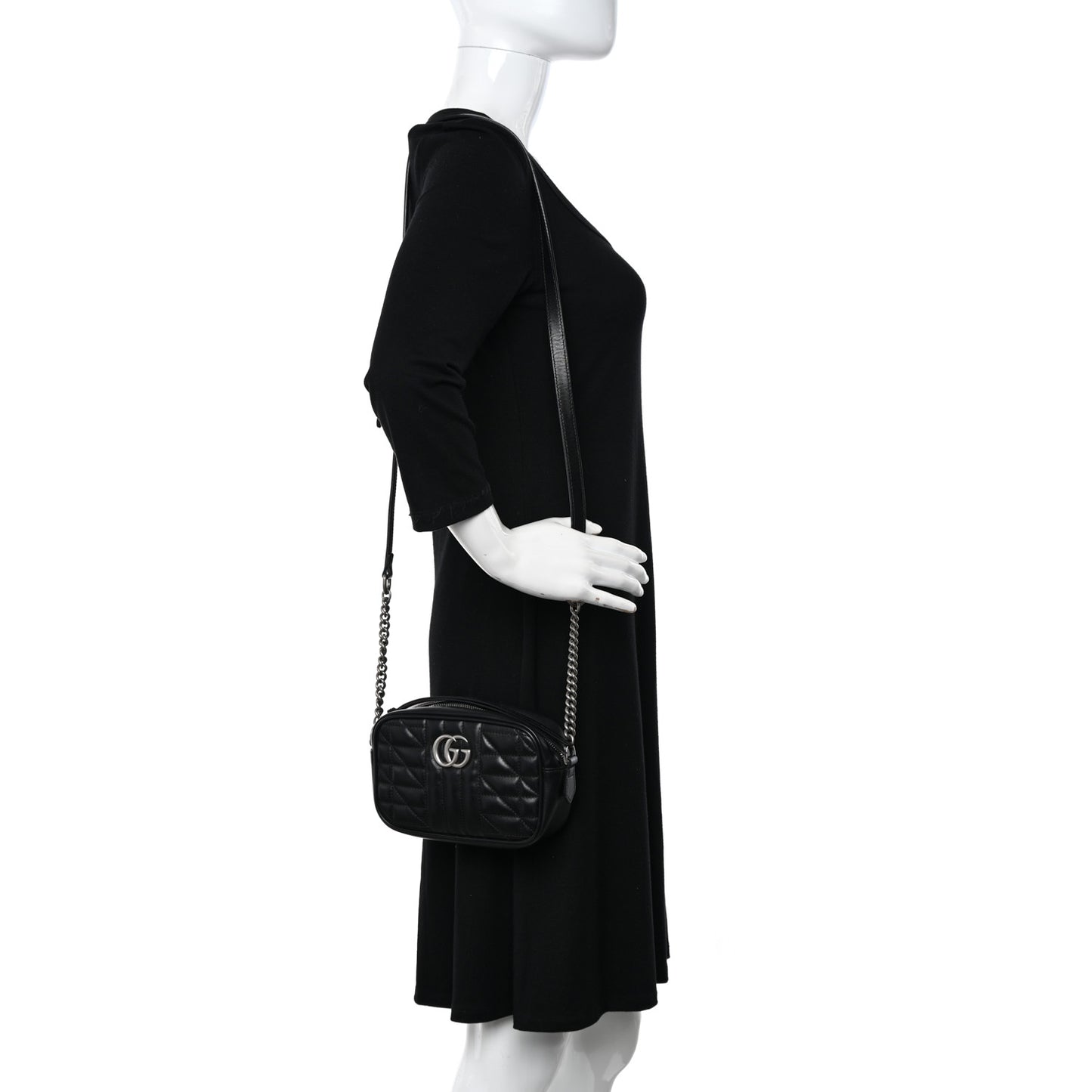 Calfskin Matelasse Aria Mini GG Marmont Chain Shoulder Bag Black