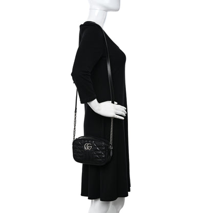 Gucci Calfskin Matelasse Aria Mini GG Marmont Chain Shoulder Bag Black 2 of 13