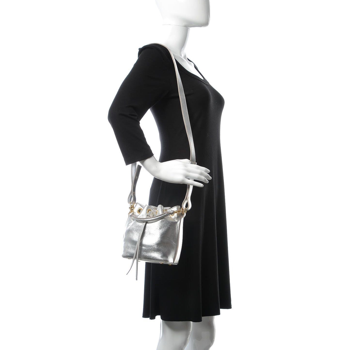 Metallic Calfskin Small Emmanuelle Bucket Bag Silver