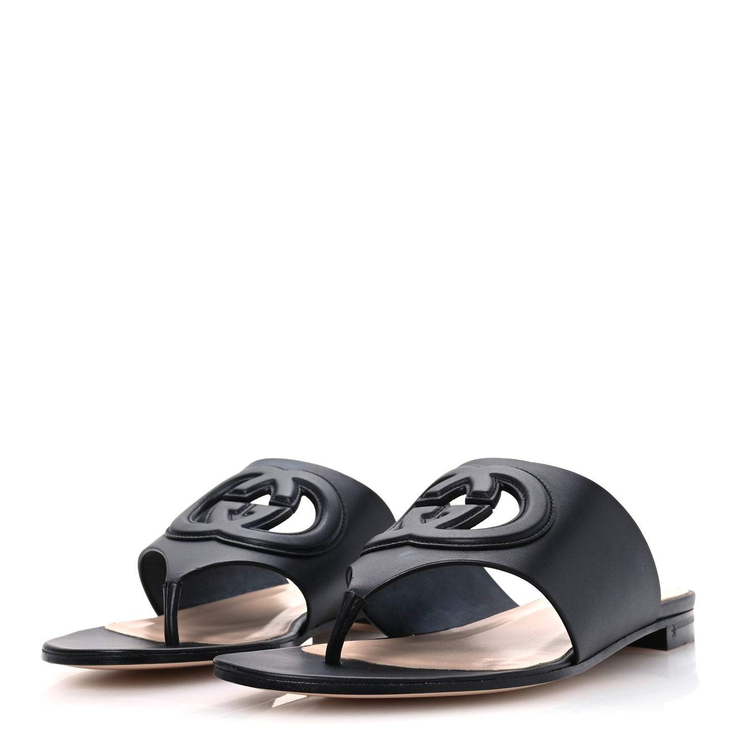 Sierra Calfskin Interlocking G Cut Out Thong Sandals 38 Black