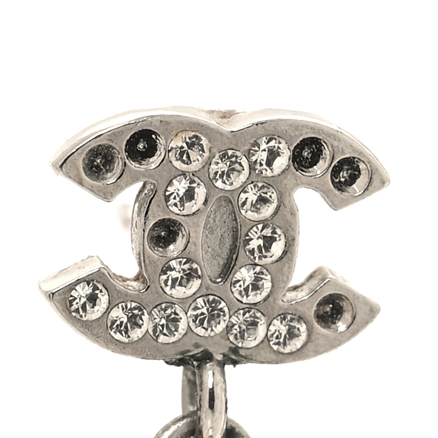 Crystal Pearl CC Drop Earrings Silver Pearly White