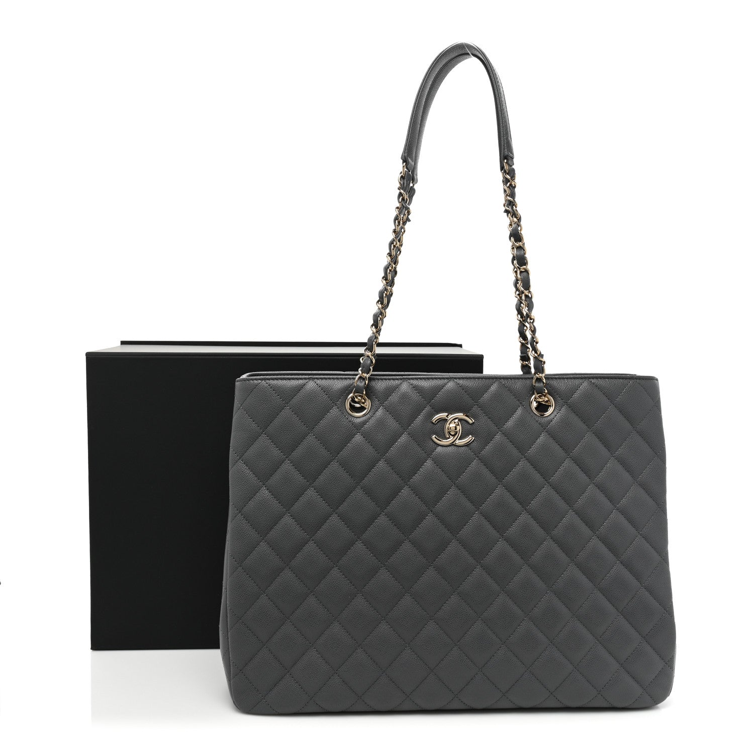 Chanel Caviar Quilted Large CC Shopping Tote Dark Grey 15 of 15
