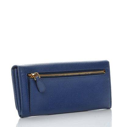 Prada Saffiano Metal Continental Flap Wallet Blue 3 of 8