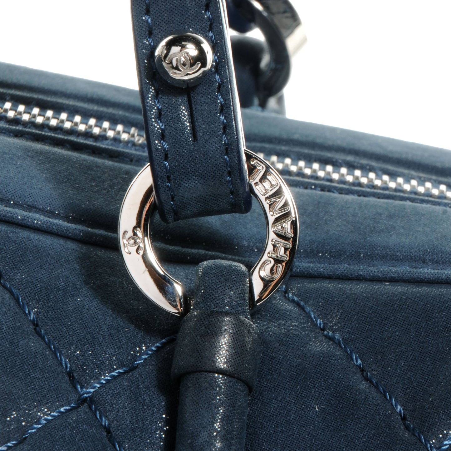 Quilted Iridescent Calfskin Bowler Navy Blue