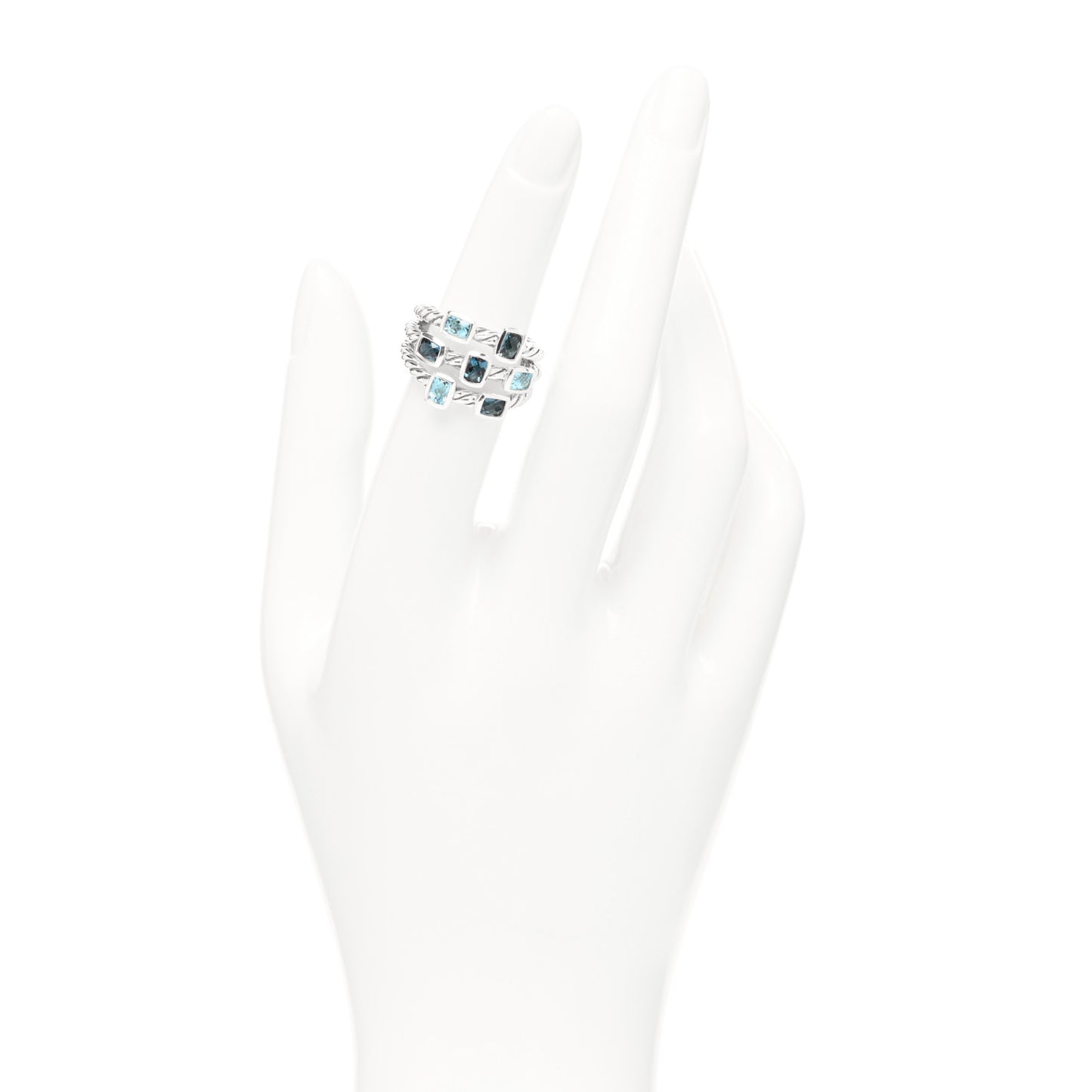 Sterling Silver Blue Topaz Confetti 3 Row Ring 50 5.25