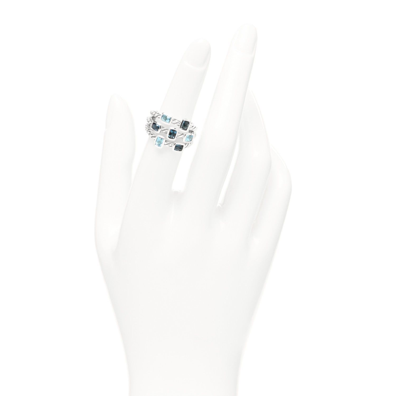 David Yurman Sterling Silver Blue Topaz Confetti 3 Row Ring 50 5.25 2 of 4