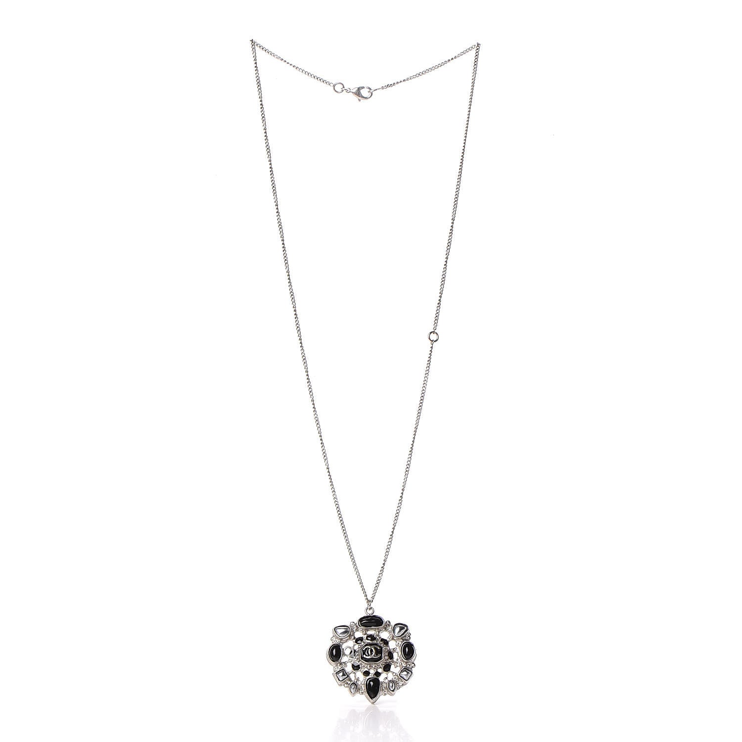 Chanel Gripoix Poured Glass CC Pendant Necklace Black Silver 3 of 5