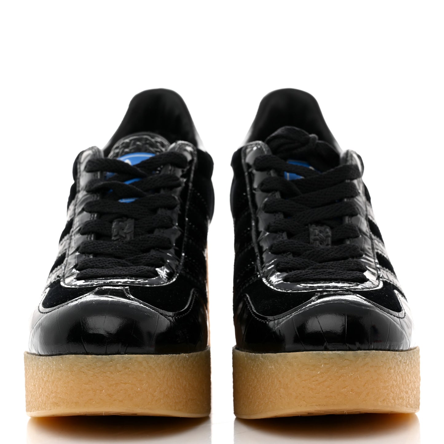 X ADIDAS Velvet Crocodile Embossed Gazelle Wedge Sneakers 36.5 Black