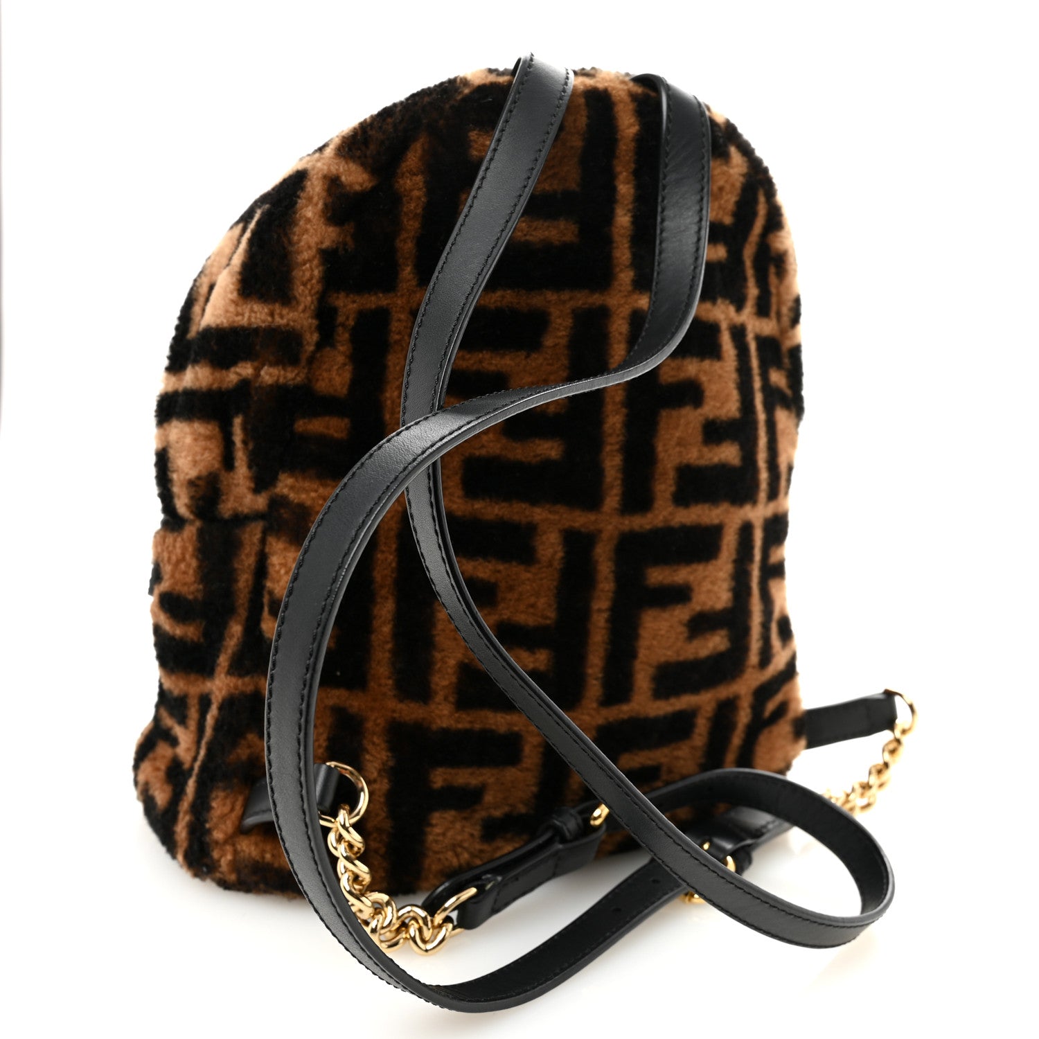 Fendi Shearling Macro FF 1974 Mini Backpack Tobacco Black 3 of 10