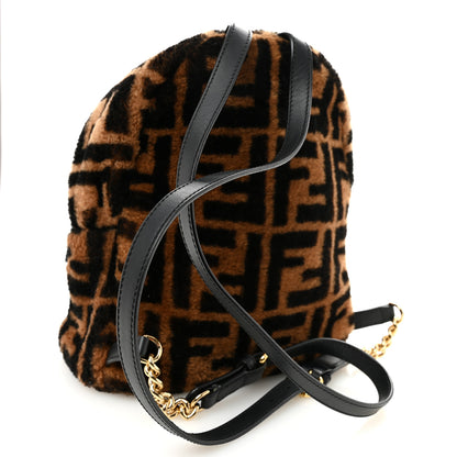 Fendi Shearling Macro FF 1974 Mini Backpack Tobacco Black 3 of 10