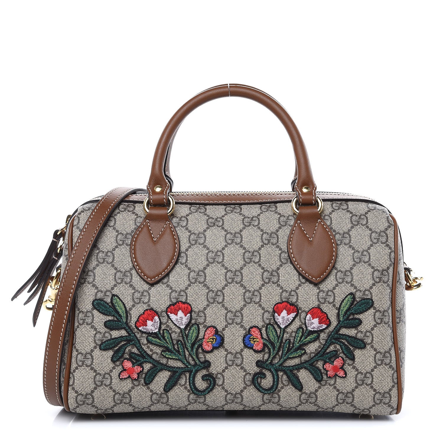 Gucci GG Supreme Monogram Floral Embroidered Small Boston Brown 1 of 11