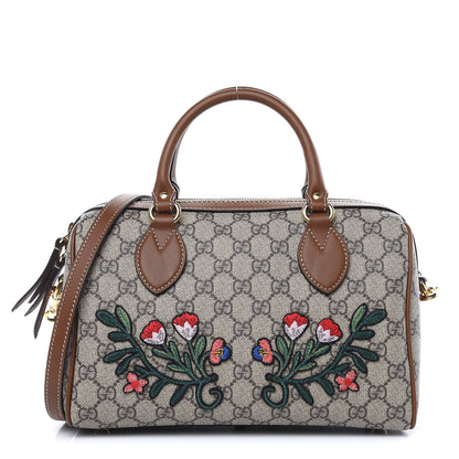 Gucci GG Supreme Monogram Floral Embroidered Small Boston Brown 1 of 11