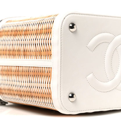 Chanel Glazed Calfskin Raffia Vanity Case Bag White Beige 9 of 10