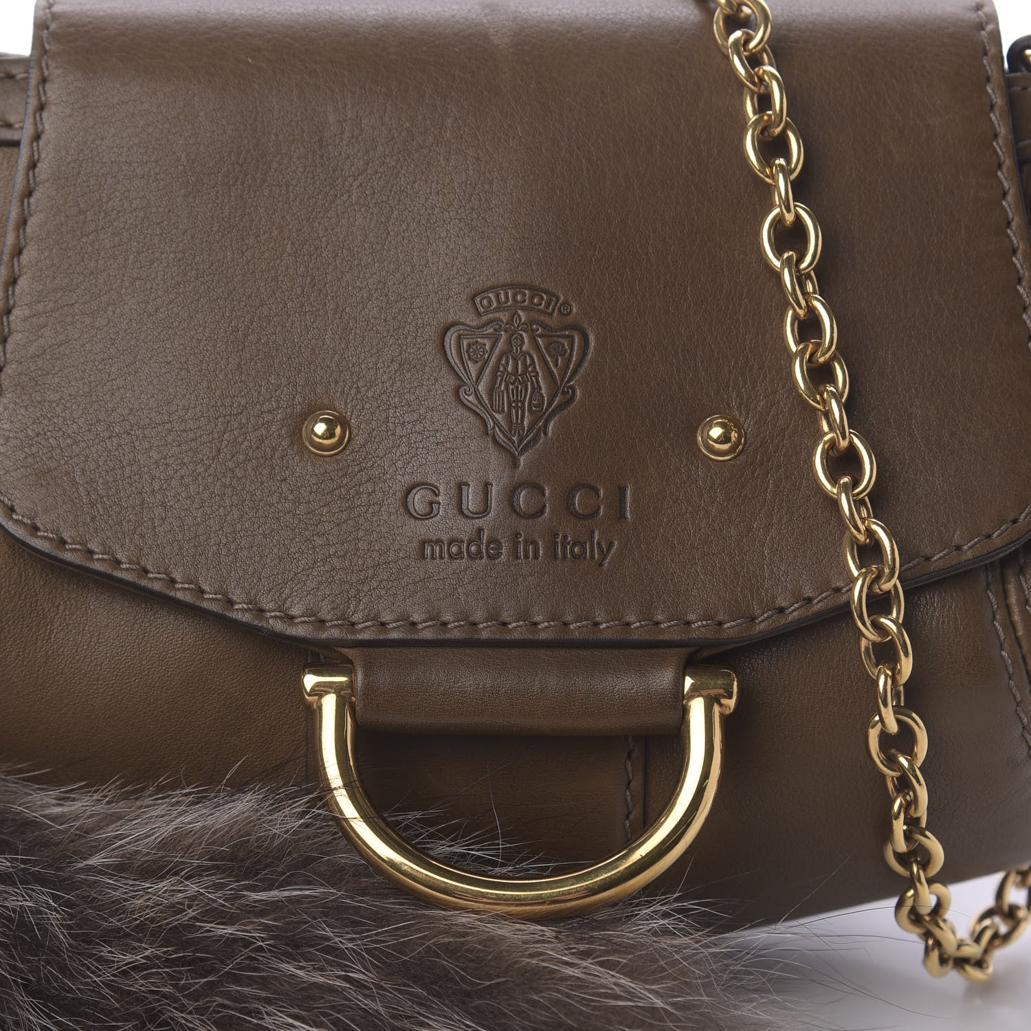 Gucci Calfskin Raccoon Tail Small Smilla Chain Bag Green 10 of 10