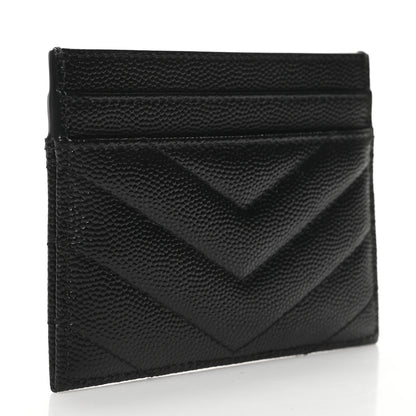 Saint Laurent Grain De Poudre Matelasse Chevron Monogram Credit Card Case Black 3 of 7