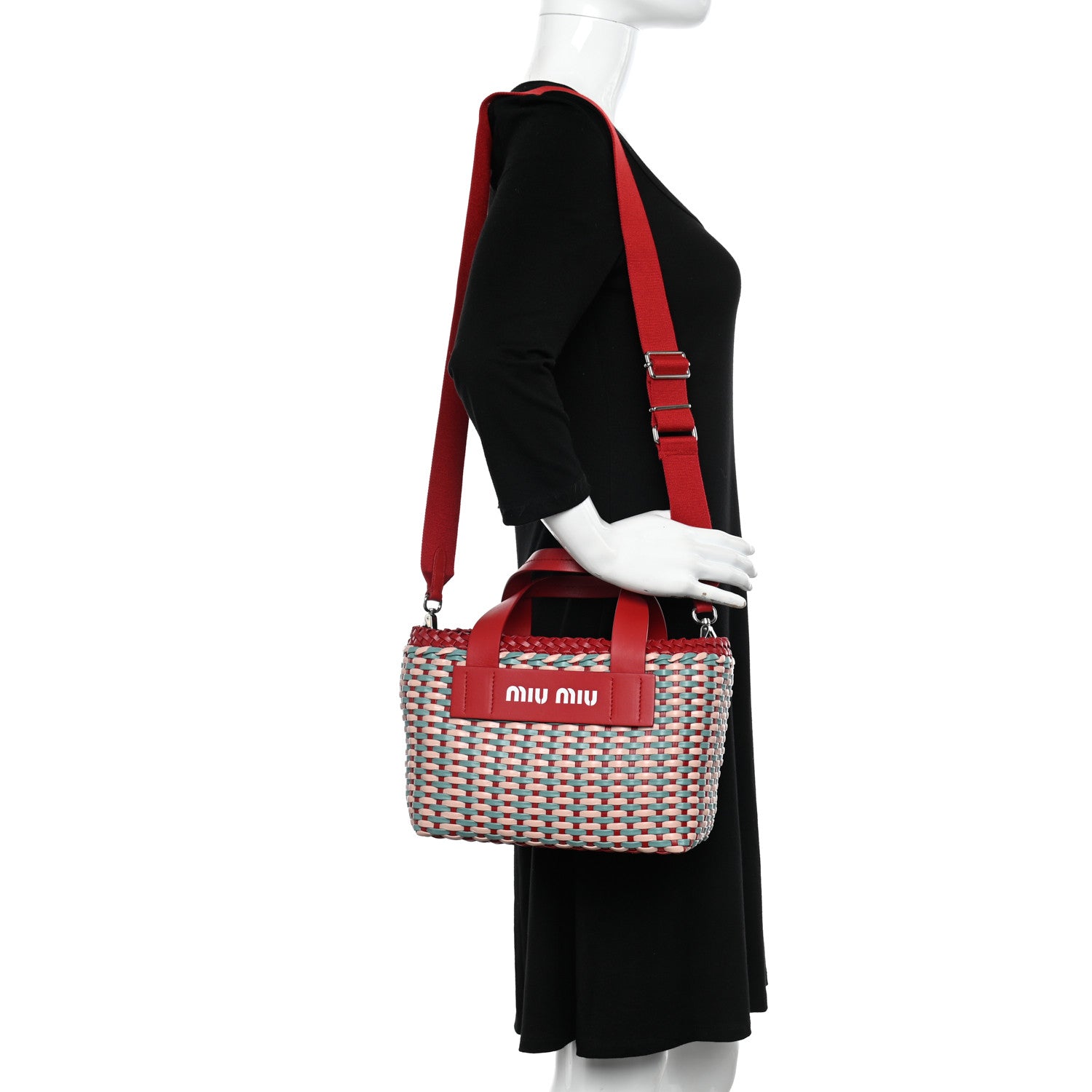 Miu Miu Nappa Matelasse Wicker Basket Bag Red Multicolor 2 of 10