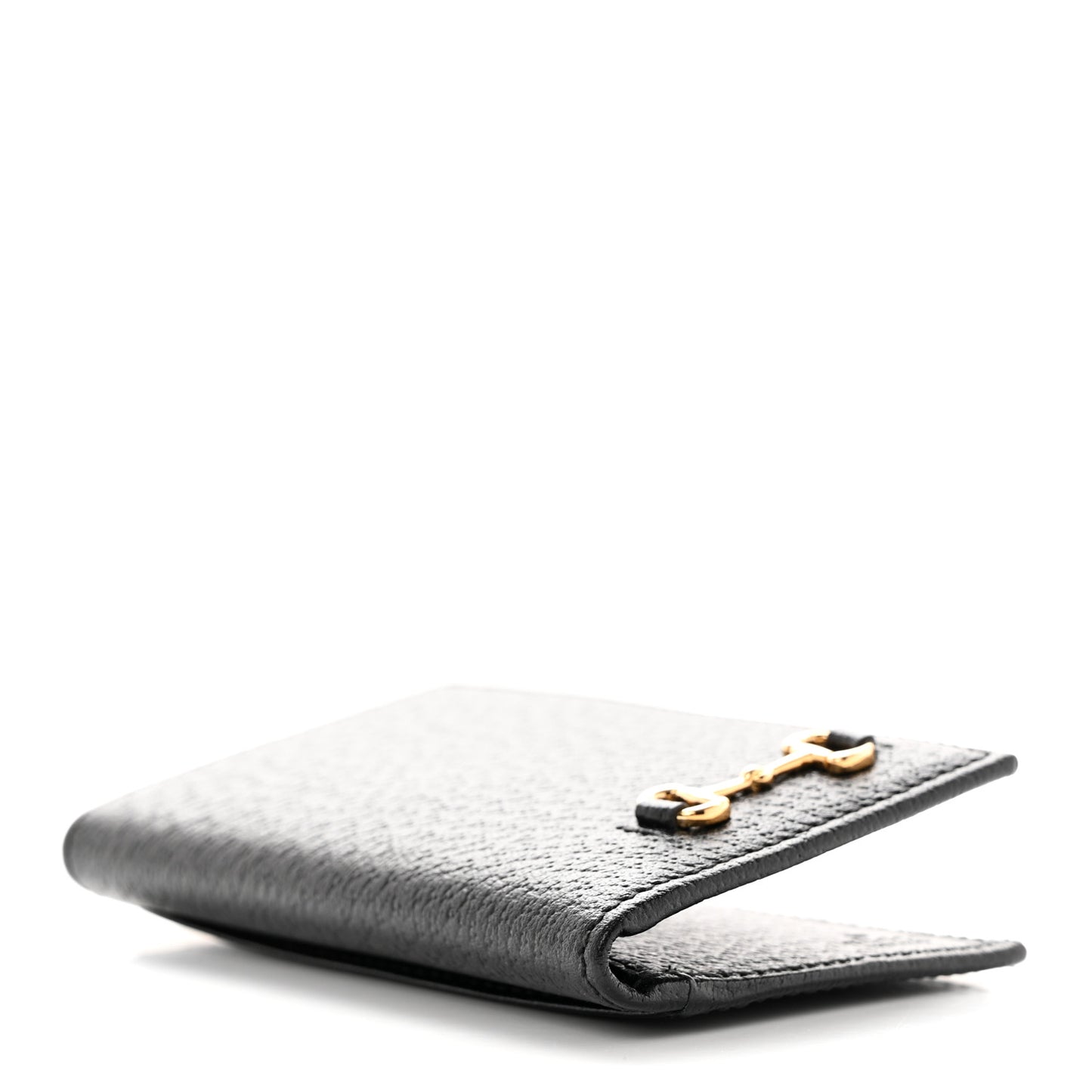 Textured Dollar Calfskin Horsebit Card Holder Black