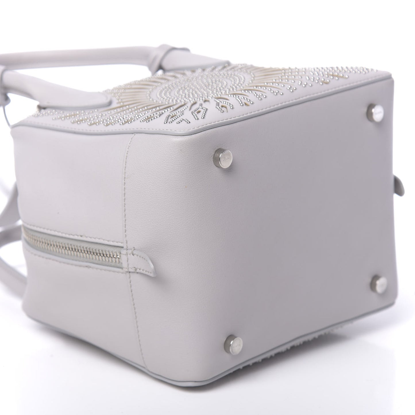 Calfskin Lux Laser Cut Studded Small Elga Top Handle Bag Grey