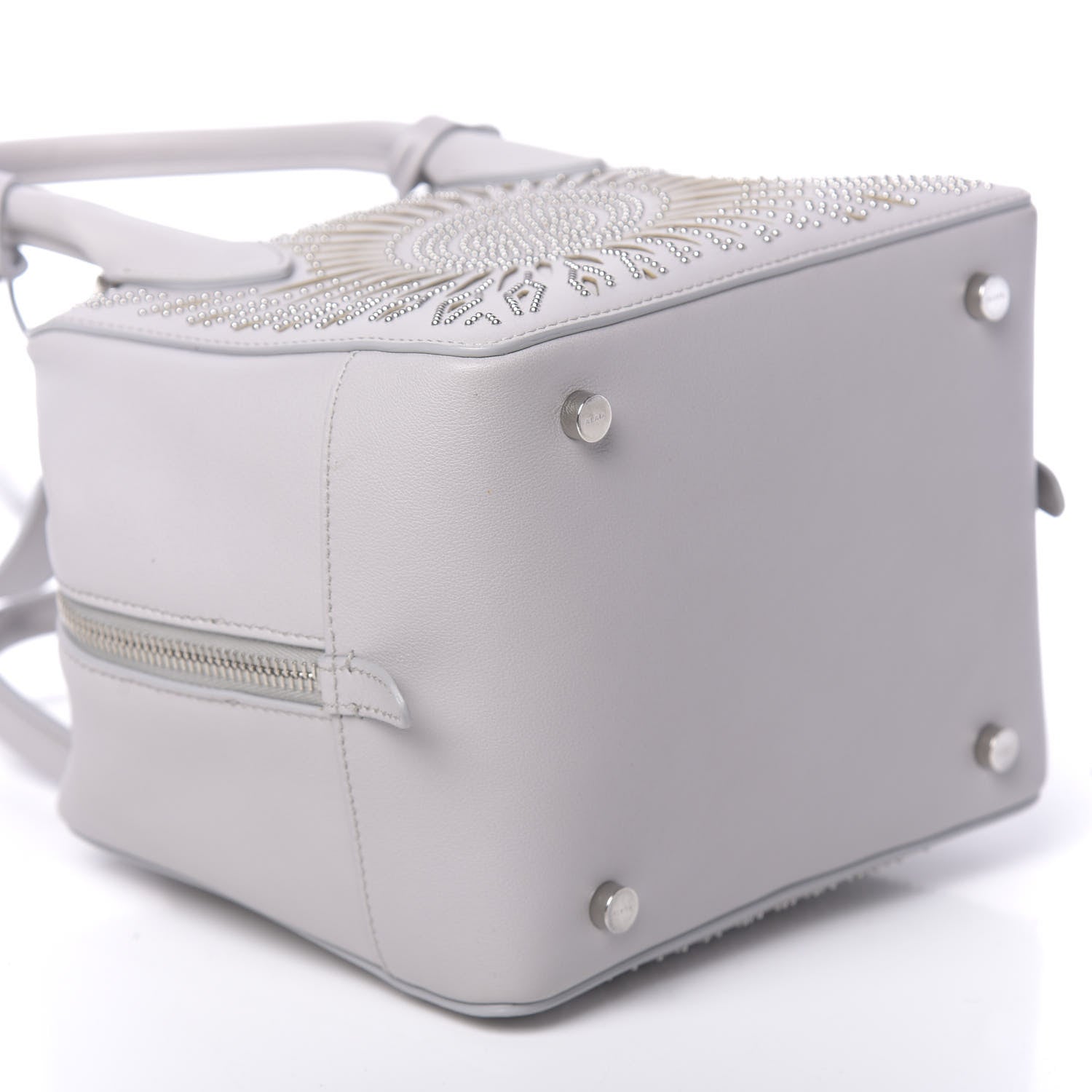 Alaia Calfskin Lux Laser Cut Studded Small Elga Top Handle Bag Grey 8 of 9