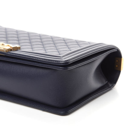 Chanel Caviar Quilted New Medium Boy Flap Dark Navy Blue 7 of 11
