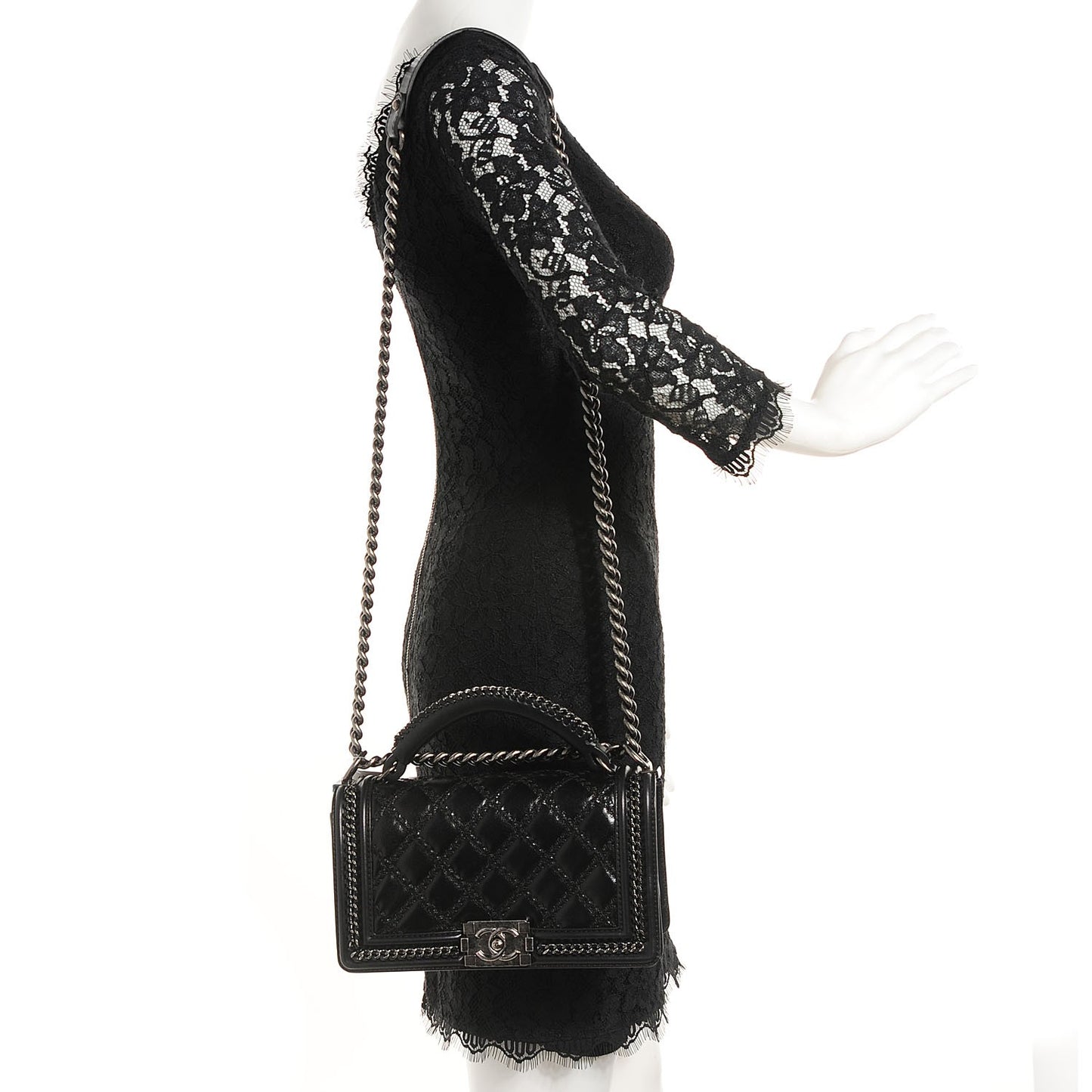 Goatskin Quilted Medium Boy Handle Flap Black