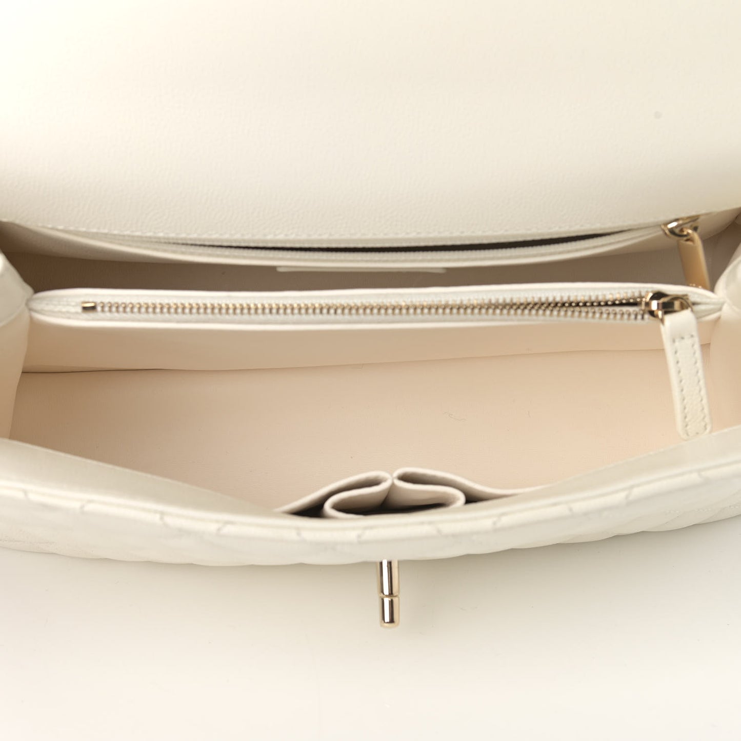 Caviar Quilted Small Coco Handle Flap White