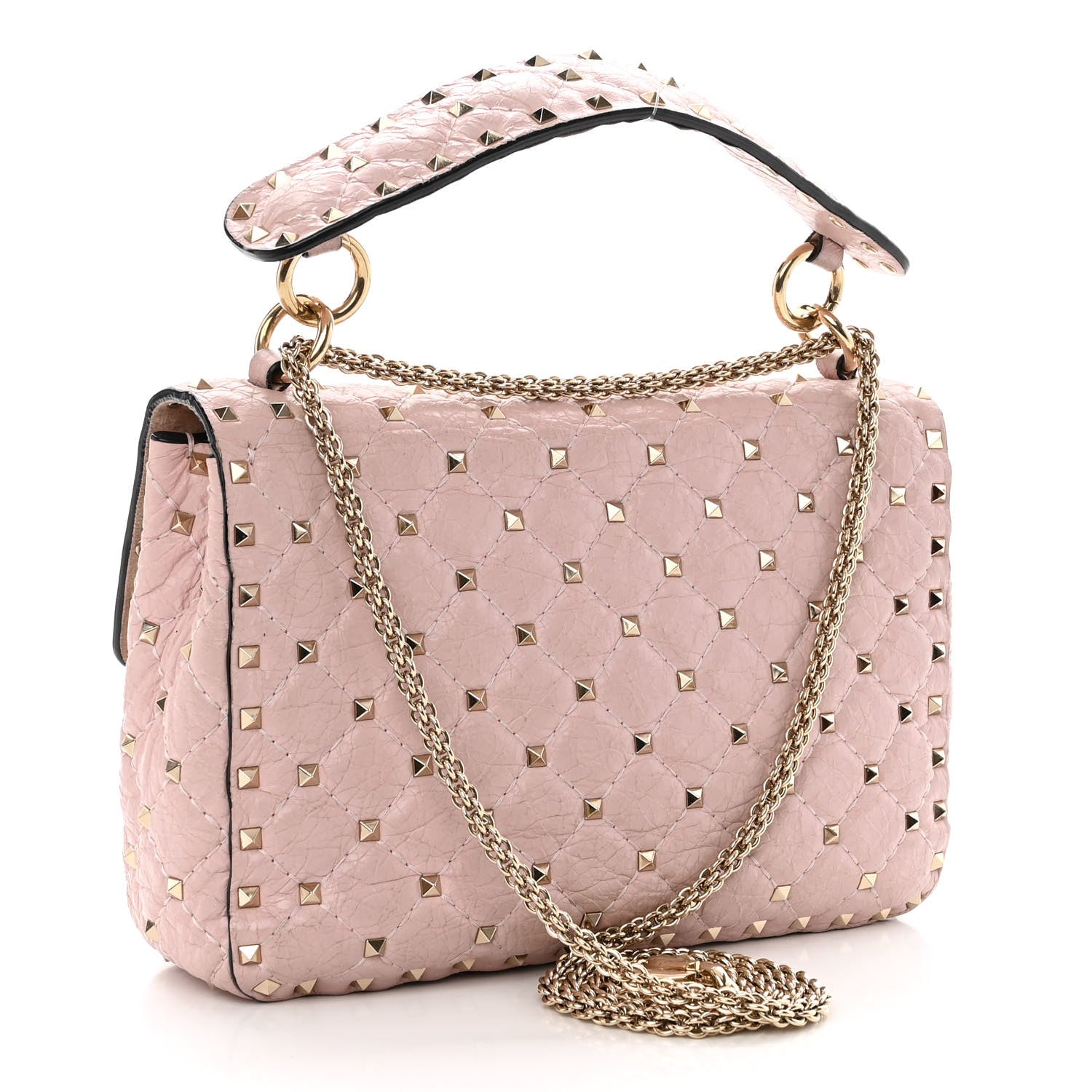 Valentino Garavani Craquele Nappa Medium Rockstud Spike Shoulder Bag Water Rose 3 of 18