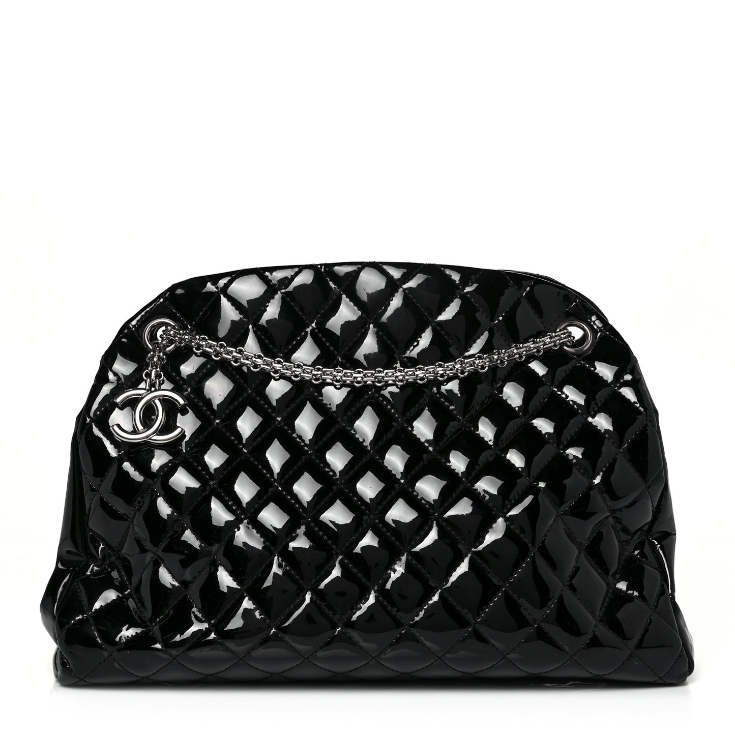Patent Quilted Large Just Mademoiselle Bowling Bag Black