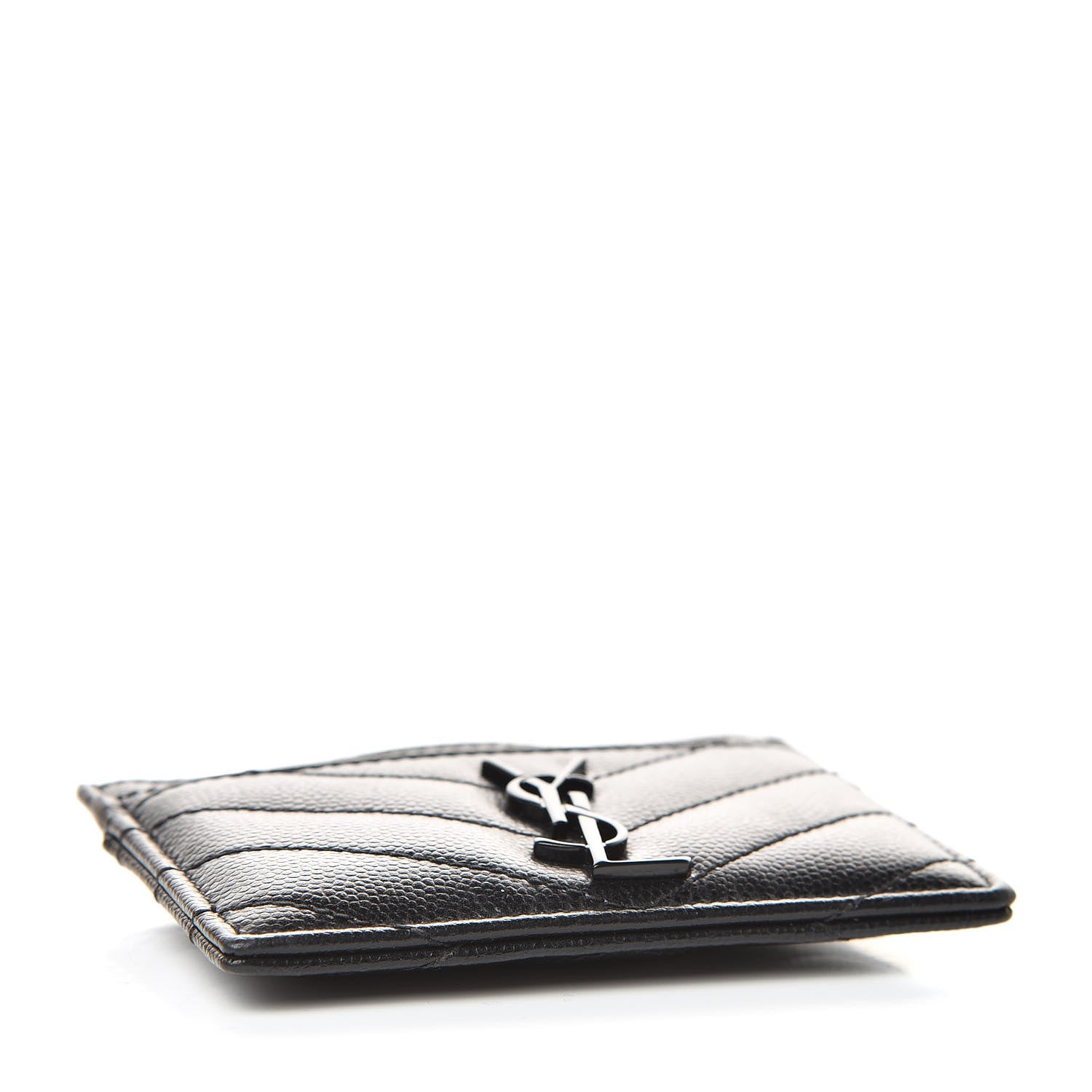 Saint Laurent Grain De Poudre Matelasse Chevron Monogram Credit Card Case Black 4 of 7