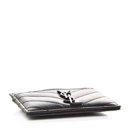 Saint Laurent Grain De Poudre Matelasse Chevron Monogram Credit Card Case Black 4 of 7