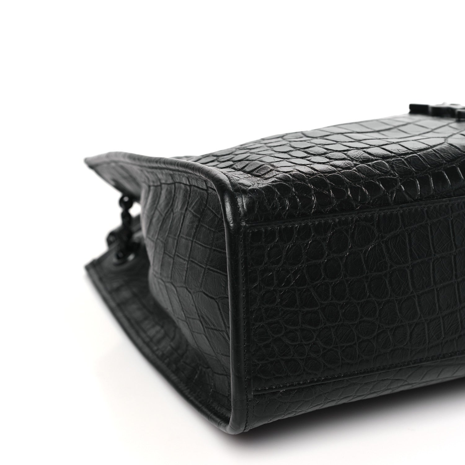 Saint Laurent Calfskin Crocodile Embossed Monogram Medium Niki Shopping Bag Black 8 of 9