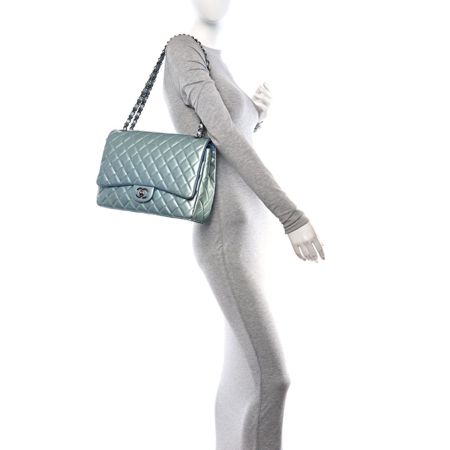 Patent Quilted Maxi Double Flap Light Blue