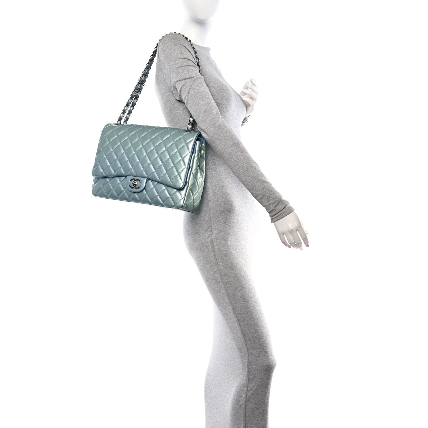 Chanel Patent Quilted Maxi Double Flap Light Blue 3 of 10