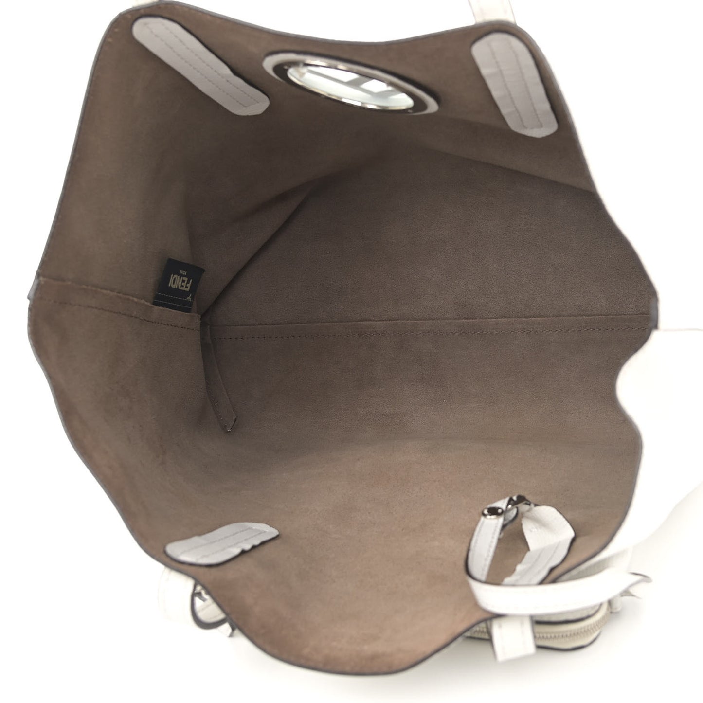 Vitello Vienna Enamel F is Fendi Shopping Tote White Taupe