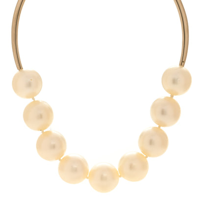 Chanel Metal Giant Pearl Choker Necklace Gold White 1 of 9