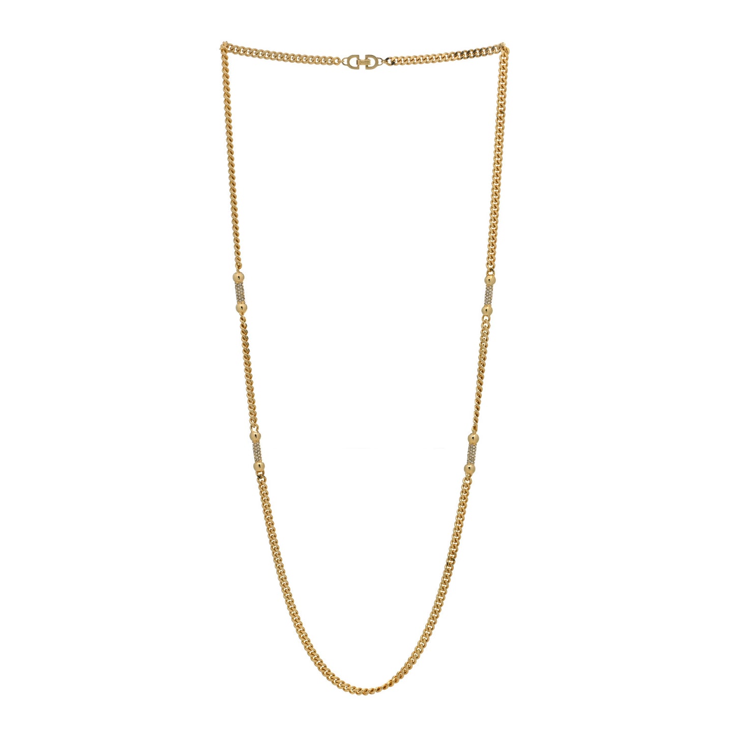 Metal Crystal Chain Long Necklace Gold